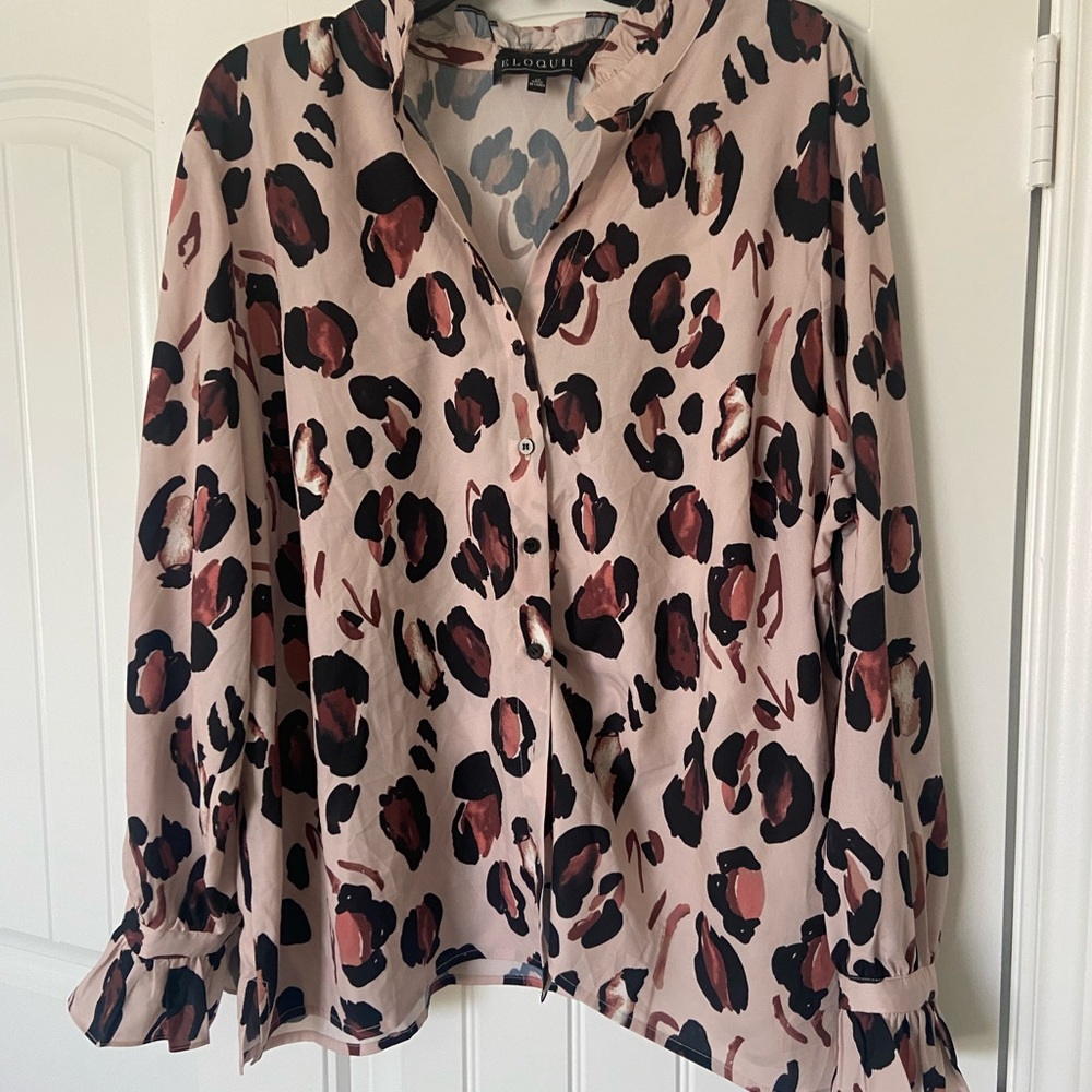 Plus Size Leopard Print Blouse - Eloquii - Size 22 - image 1